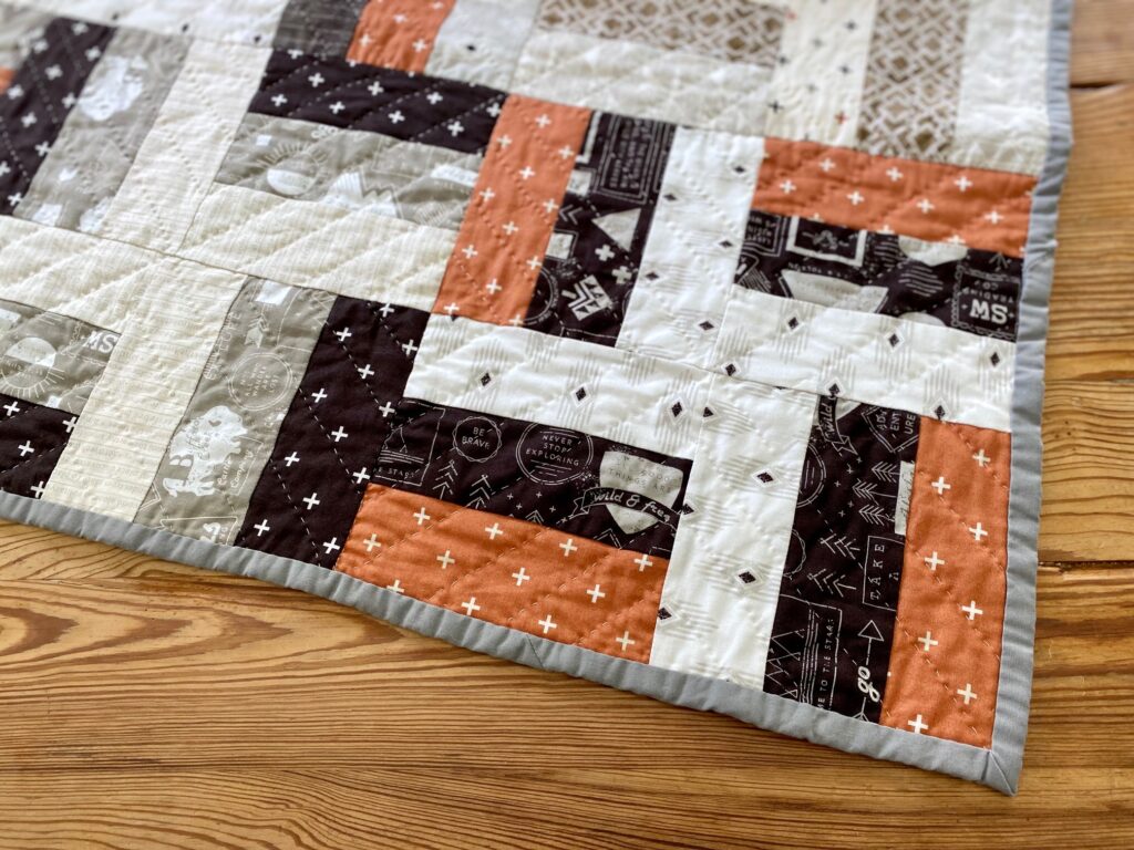 hand stitched rail fence quilt