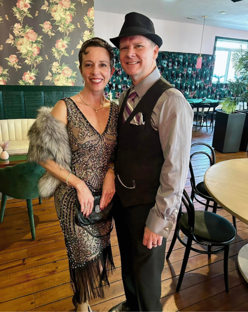 dressed to celebrate our 20th anniversary 20s-style